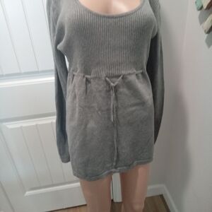 AB Studio SizevXL Gray Long Sleeve Knit Sweater Top Tie Waist